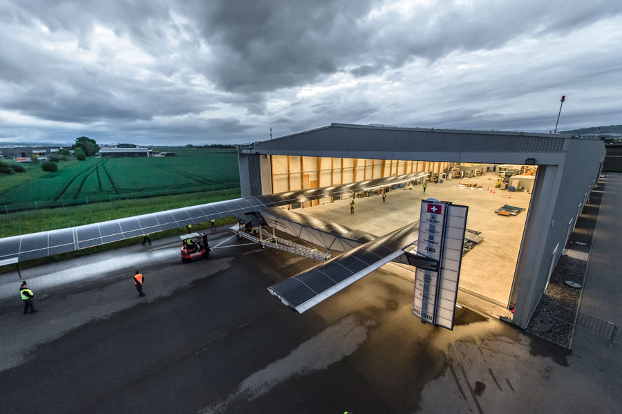 Payerne, Switzerland: Solar Impulse 2, the second single-seater solar aircraft of Bertrand Piccard and AndrÈ Borschberg designed to take up the challenge of the first round-the-world solar flight, without any fuel in 2015, is currently being tested at Payerne airfield. Today the team performed ground tests. They tested the 4 propellers, did some new ground crew maneuvers and made a magnetic mapping of the flight instruments. Solar Impulse 2 test flights are due to take place from end of May, followed by training flights of Bertrand Piccard and AndrÈ Borschberg over Switzerland. The attempt to make the first round-the-world solar-powered flight is scheduled to start in March 2015 from Gulf area. Solar Impulse will fly, in order, over the Arabian Sea, India, Burma, China, the Pacific Ocean, the United States, the Atlantic Ocean and Southern Europe or Northern Africa before closing the loop by returning to the departure point. Landings will be made every few days to change pilots and organize public events for governments, schools and universities.